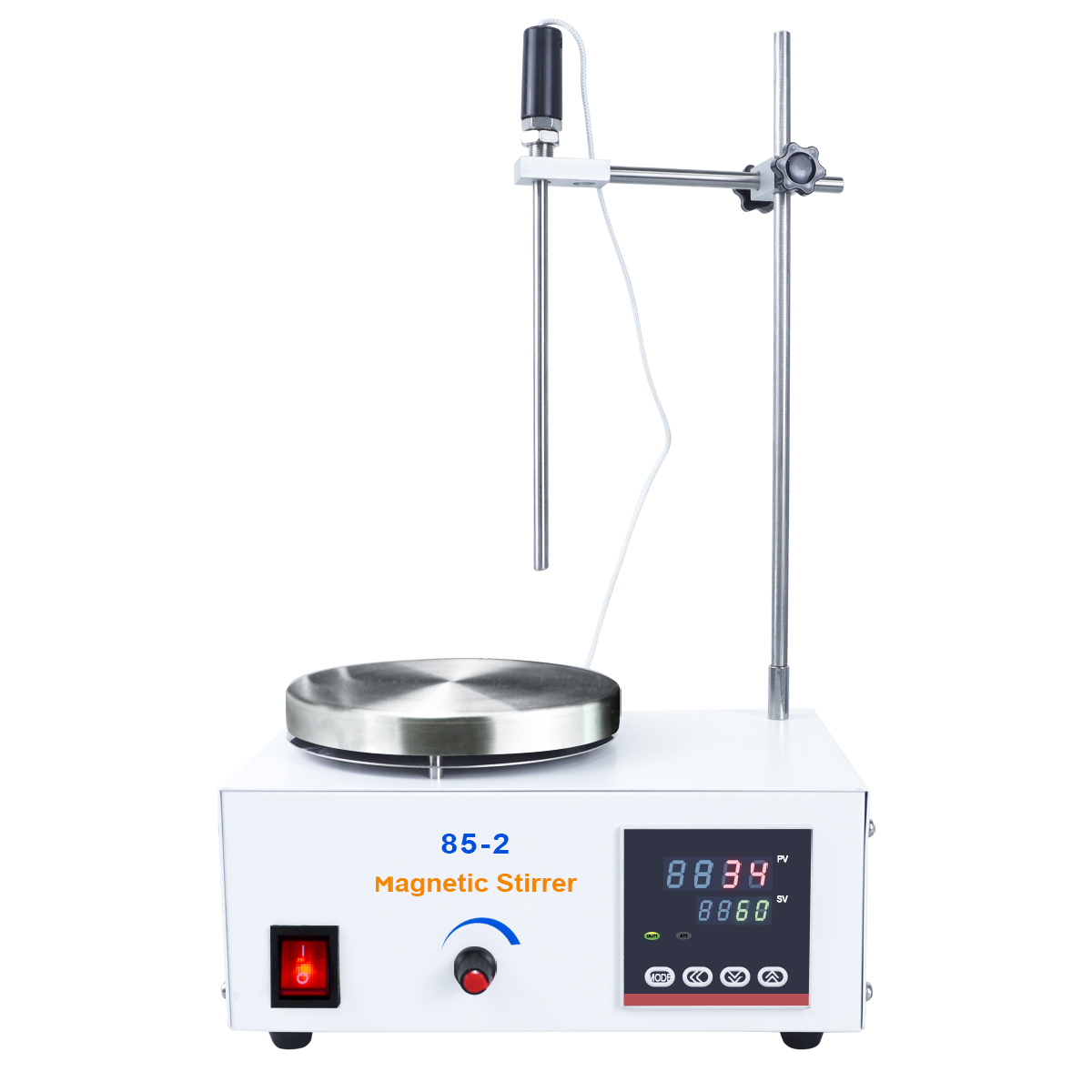 Front view of the 85-2 magnetic stirrer hot plate with LCD display