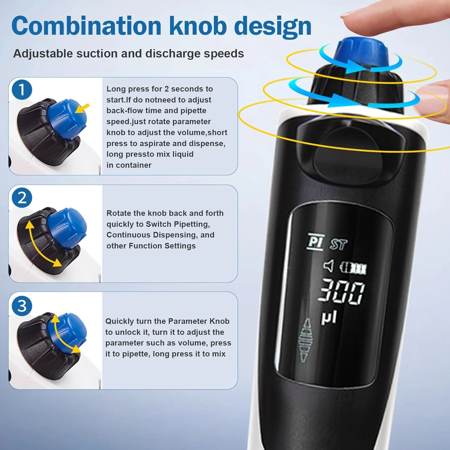 LVDALAB 8-channel electronic pipette parameter knob and LCD