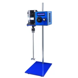LVDALAB DXY-S series digital overhead stirrer featuring a bright LCD screen for real-time speed and time monitoring.