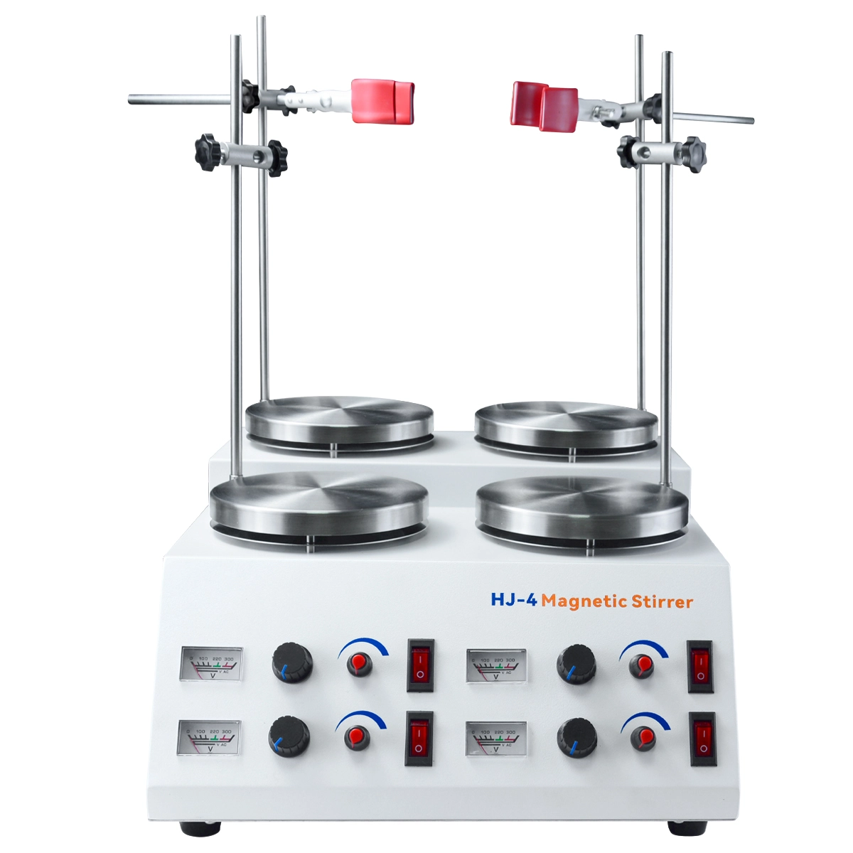 LVDALAB HJ-4 4-position multi-station analog magnetic stirrer featuring four independent 140mm heating plates.