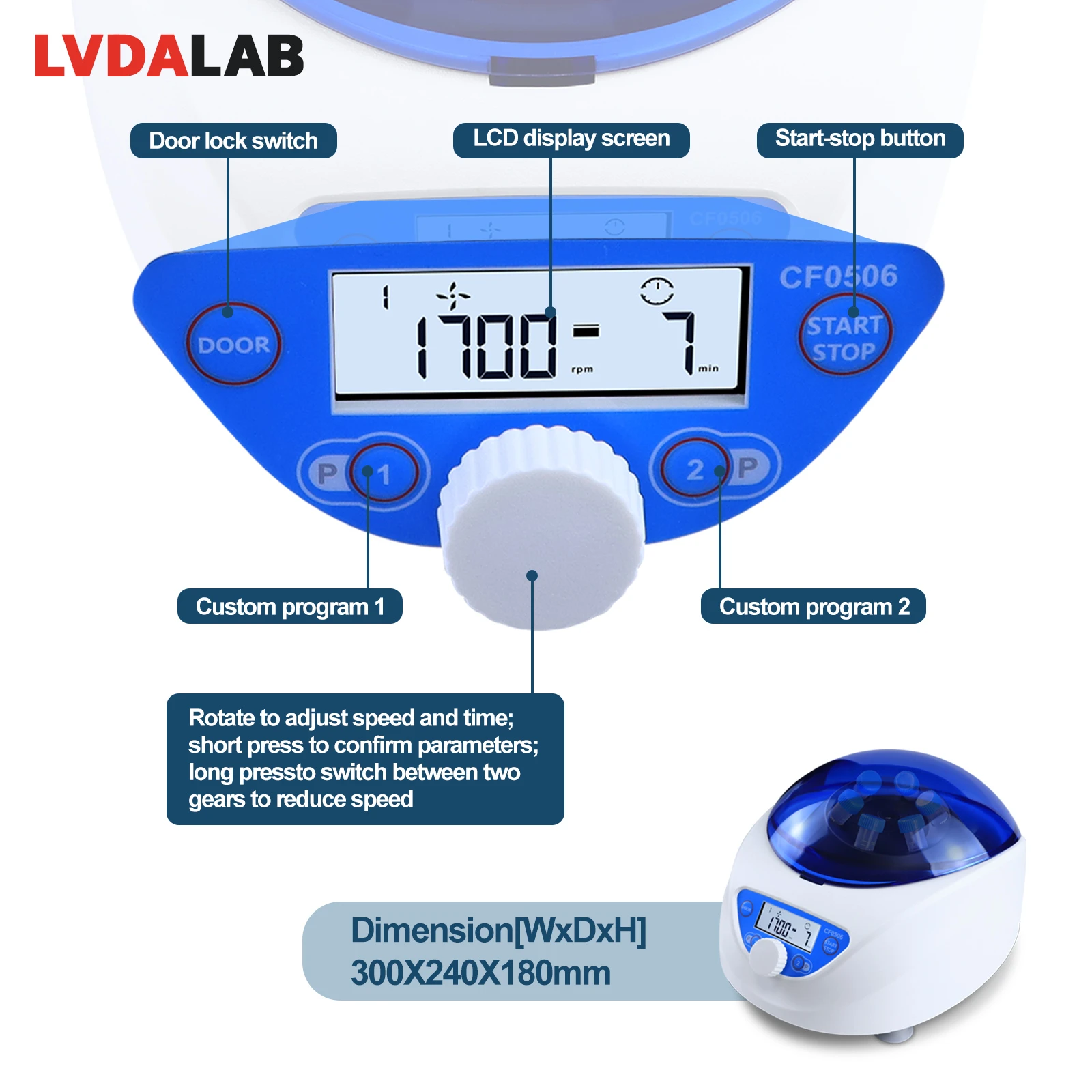 Digital LCD display for low-speed centrifuge