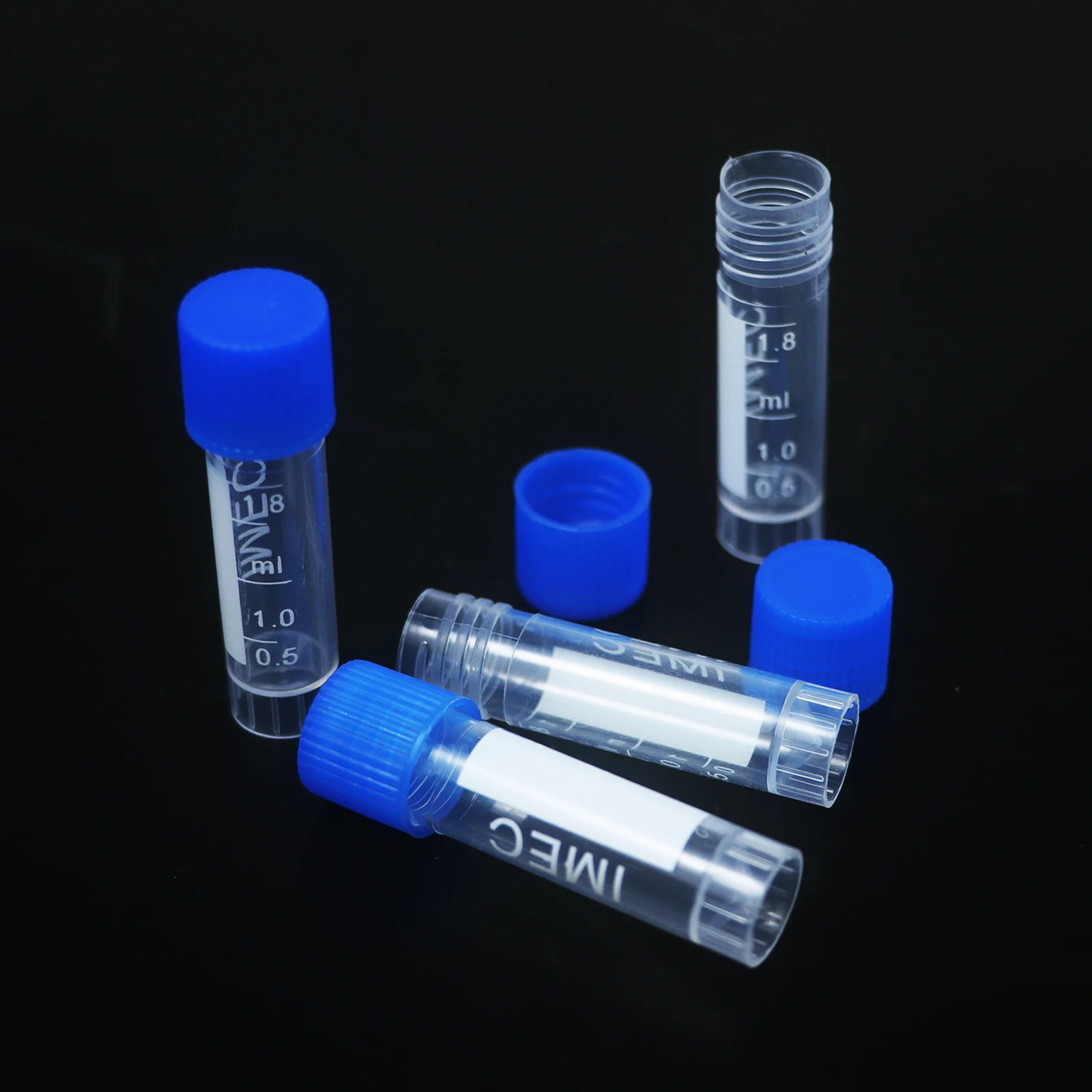 Blue cap polypropylene cryogenic sample vials