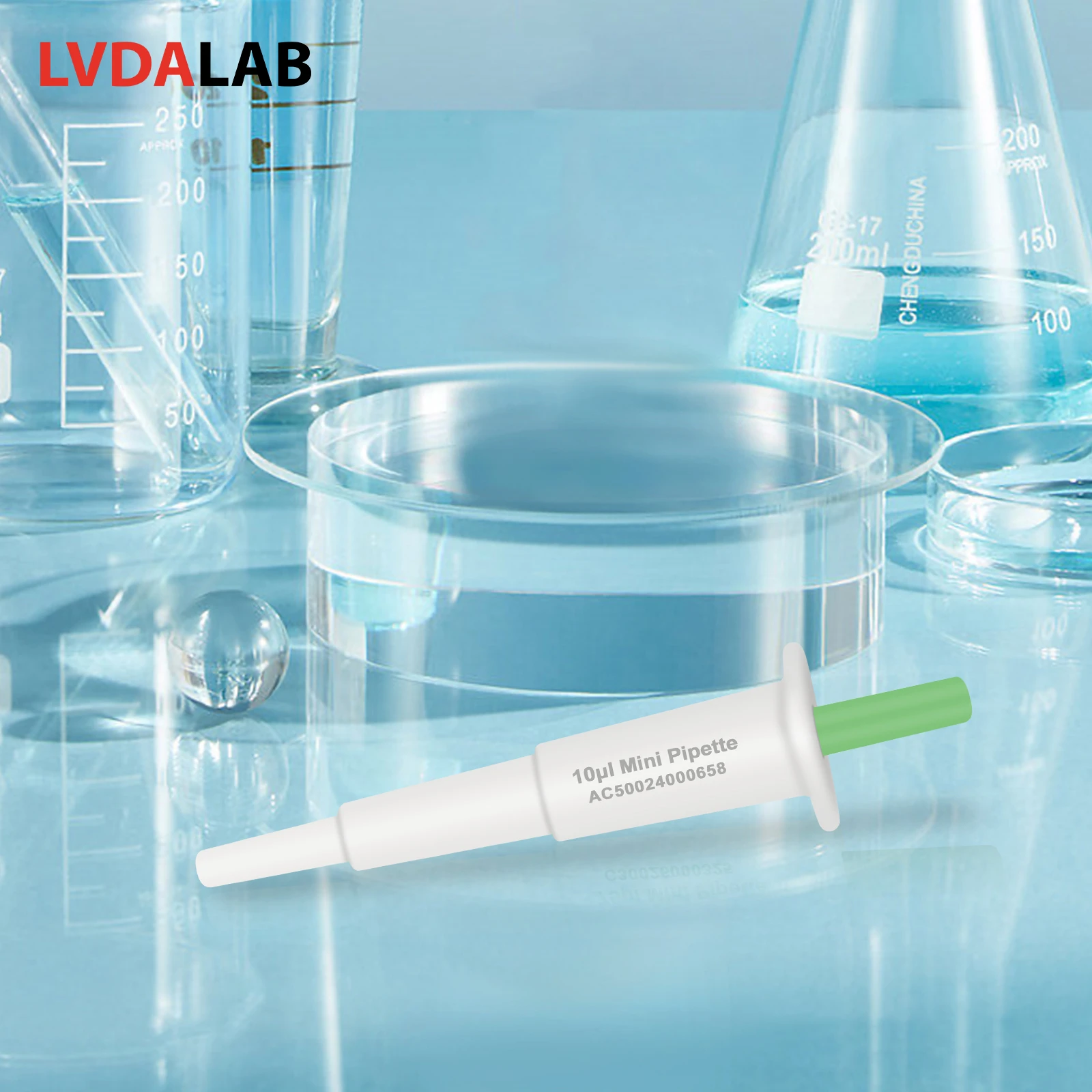 Mini pipette over laboratory beakers