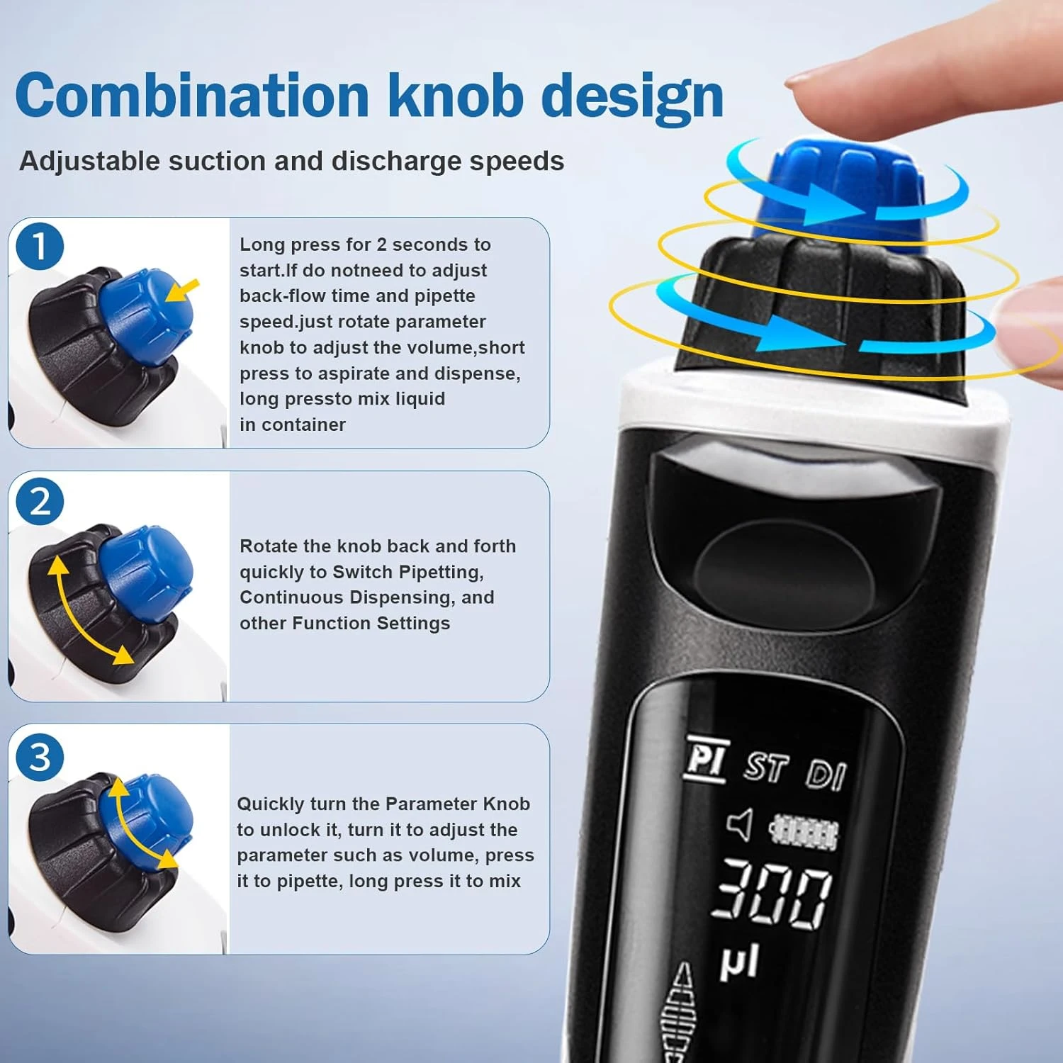Combination knob design for adjustable suction speed