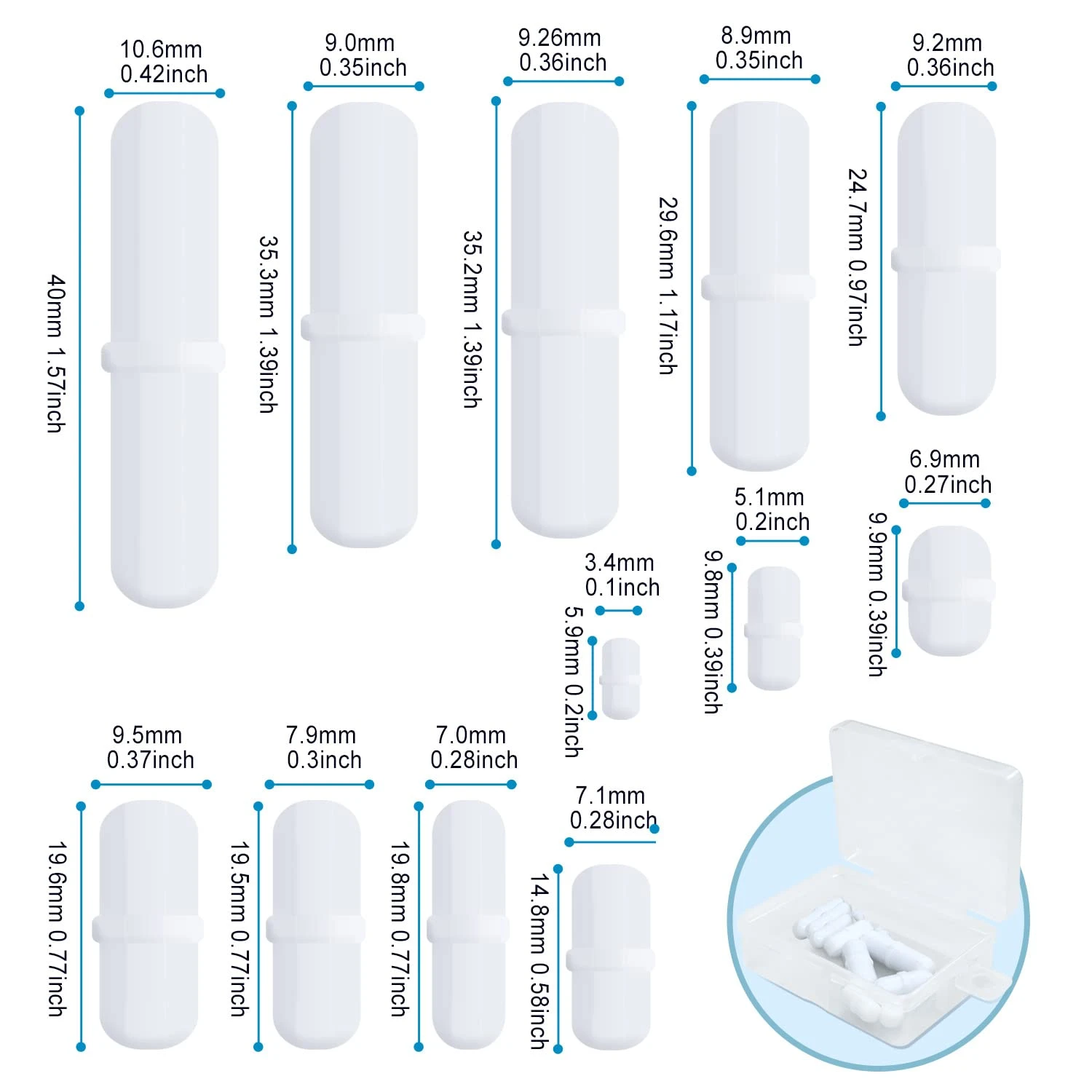 Magnetic stirrer bar dimensions and sizes set B