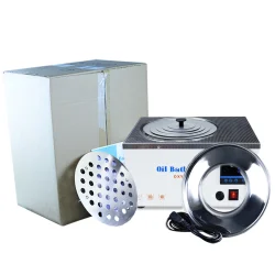 Complete kit contents for the LVDALAB DXY-HJ series magnetic stirring oil bath, including the main unit, lid, stir bar, support rod, clamps, and user manual.